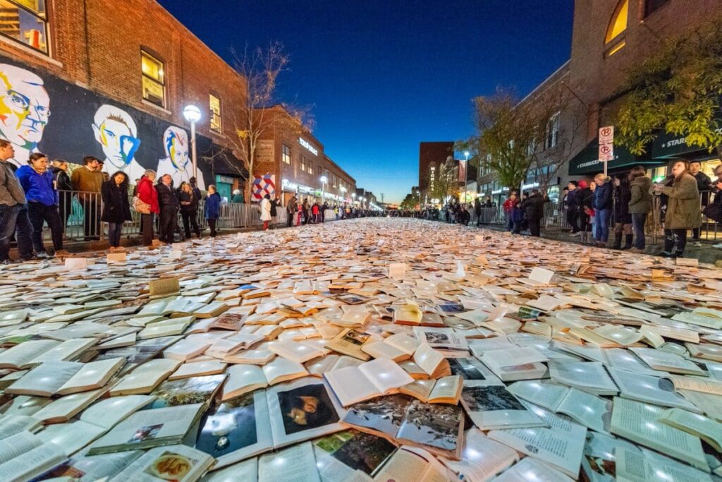 Ann Arbor’s Liberty Street Transformed into a Sea of 11,000 Glowing Books!