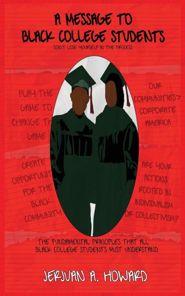 Jerjuan Howard: Community Enhancement Through Literacy Image 4 Red book cover featuring a drawing of 2 black people with graduation caps and gowns.