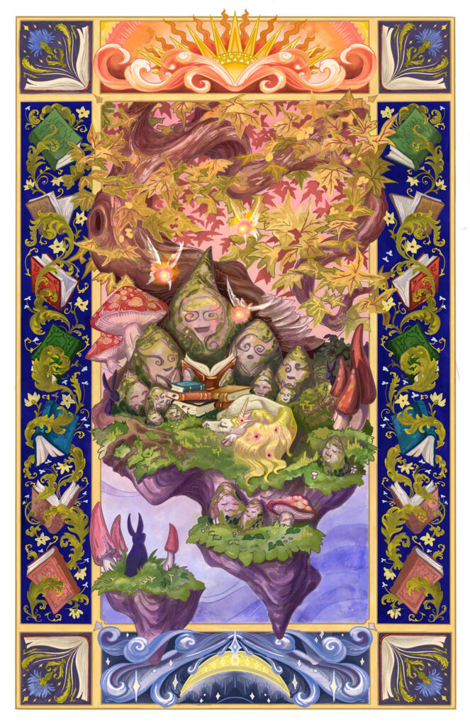 Rachel Quinlan's Exclusive 2026 Detroit Bookfest Painting - dbf FloatingWorldIII Storytime by Rachel Quinlan